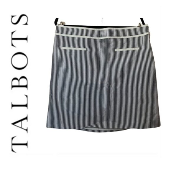 Talbots women's 14 100% cotton pin stripe slit pocket blue/white skirt EUC - Picture 1 of 7